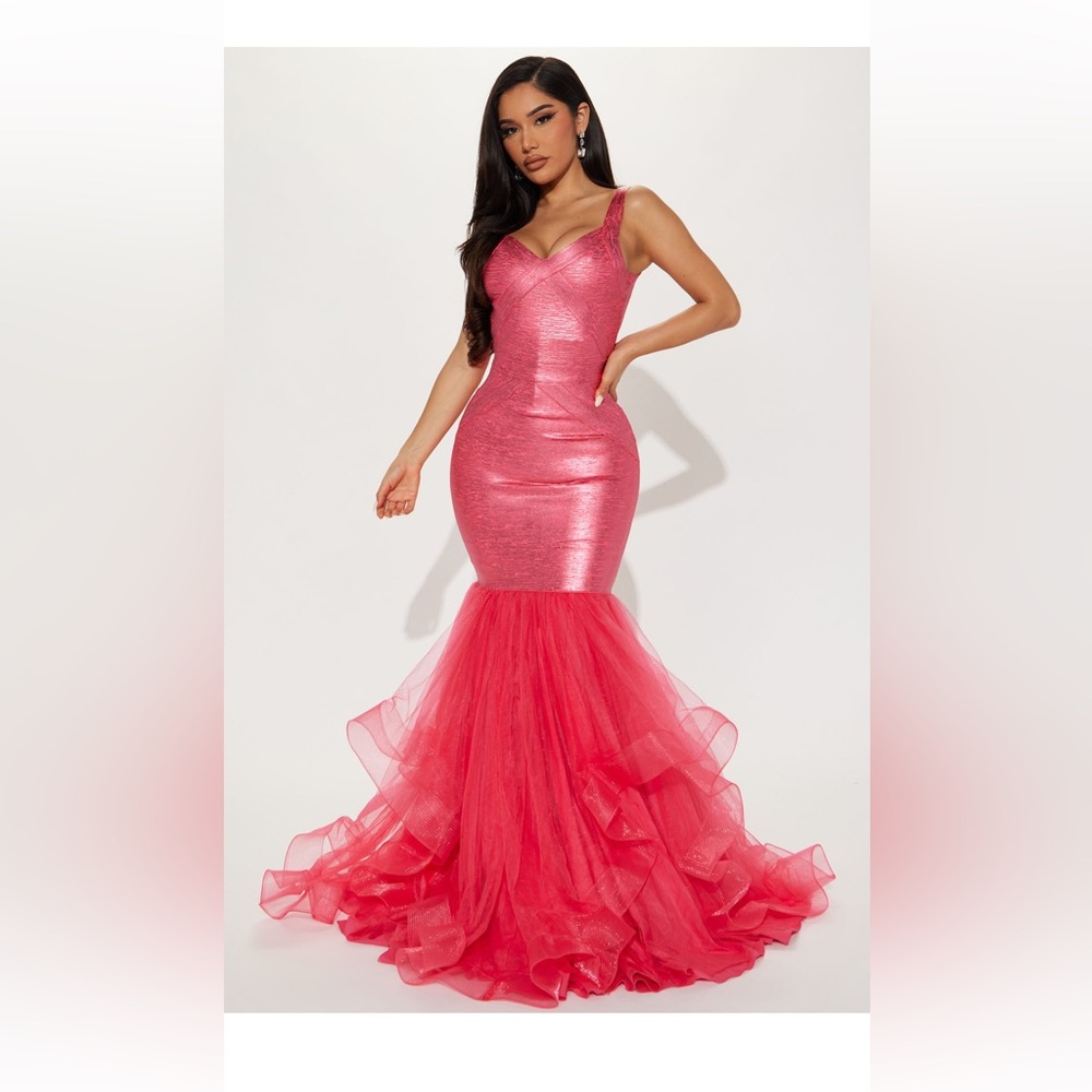 Fashion Nova Shimmering Pink Prom Dress